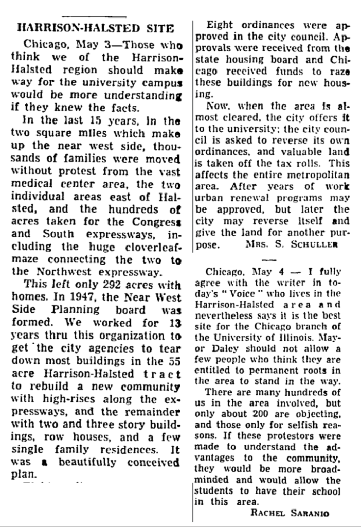 Chicago Tribune 1961 Articles on Harrison-Halsted site