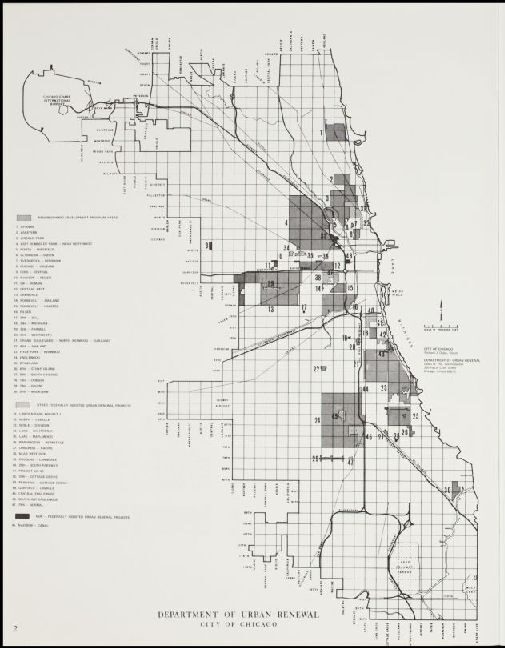 Department of Urban Renewal 1968 Map of possible sites for Urban Renewal in Chicago 1968