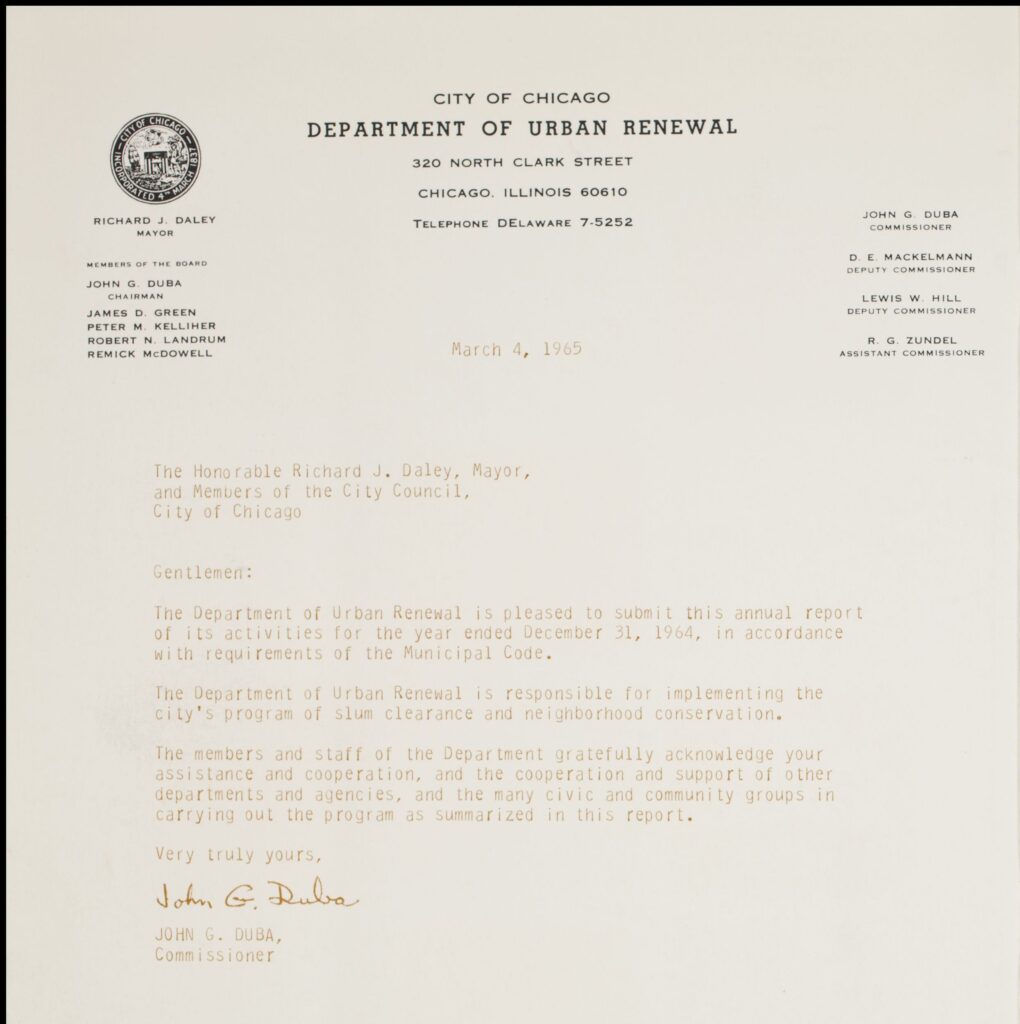 Duba to Daley and Council Memo to Richard J. Daley from John Duba