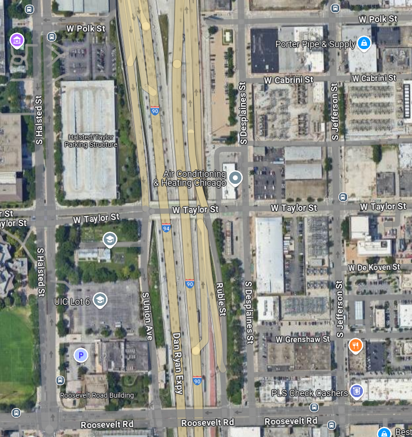today Google Maps showing Chicago between West Polk Street, South Jefferson Street, Roosevelt Road, and South Halsted Street.